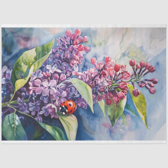 Papel De Seda Vibrante Purple Lilac Flores Ladybug Decoupage (Anverso)