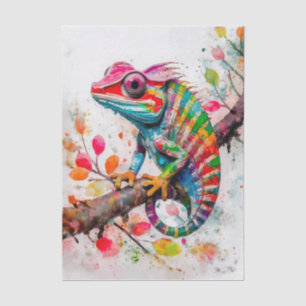 Papel De Seda Vibrante Rainbow Chameleon - Watercolor Jungle Art
