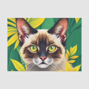 Papel De Seda Vibrante retrato de gato balinés rodeado de tropic