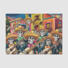 Papel De Seda Vibrante Skeleton Mariachi Band Día de Los muertos