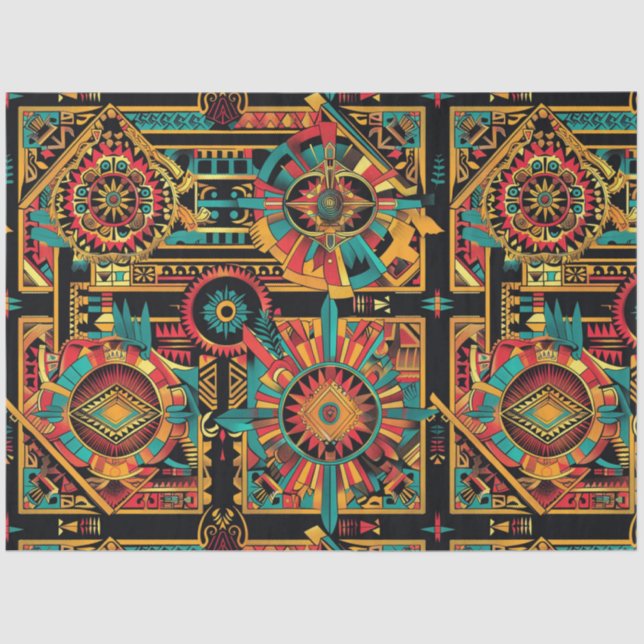 Papel De Seda Vibrante "Sueño Azteca" Verde azulado, diseño de p (Anverso)