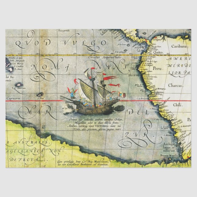 Papel De Seda Victoria, mapa de antigüedades Océano Pacífico (Anverso)