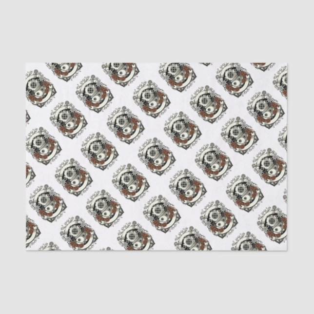 Papel De Seda Victoria Steampunk Deep Sea Diver Roses Rojos (Anverso)