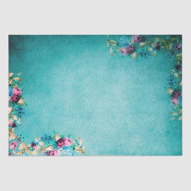 Papel De Seda Victorian floral rose flowers elegant  teal purple (Anverso)
