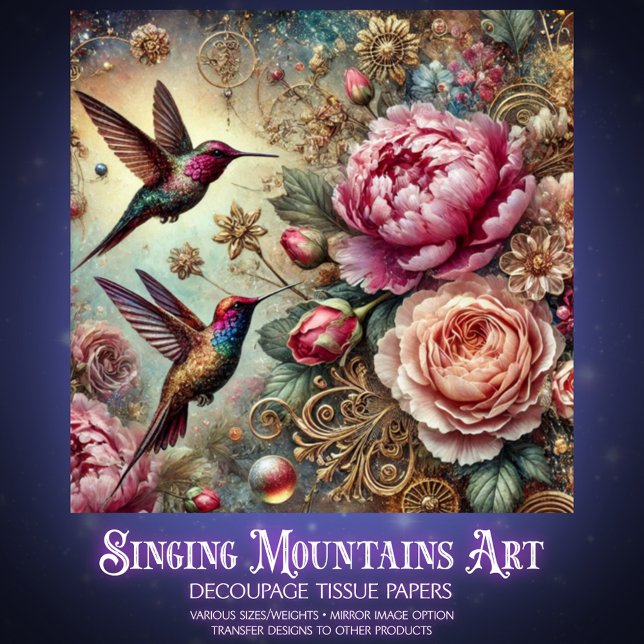 Papel De Seda Victorian Hummingbird & Pastel Rose Decoupage  (Subido por el creador)
