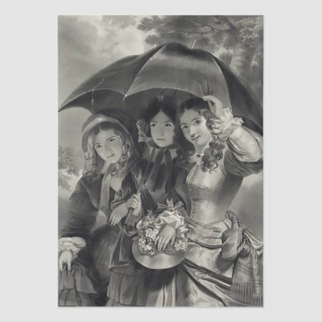 Papel De Seda Victorian lady umbrella rainy day black & white  (Anverso)