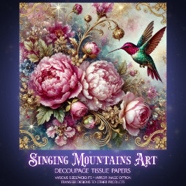 Papel De Seda Victorian Romance Pink Rose Hummingbird Decoupage