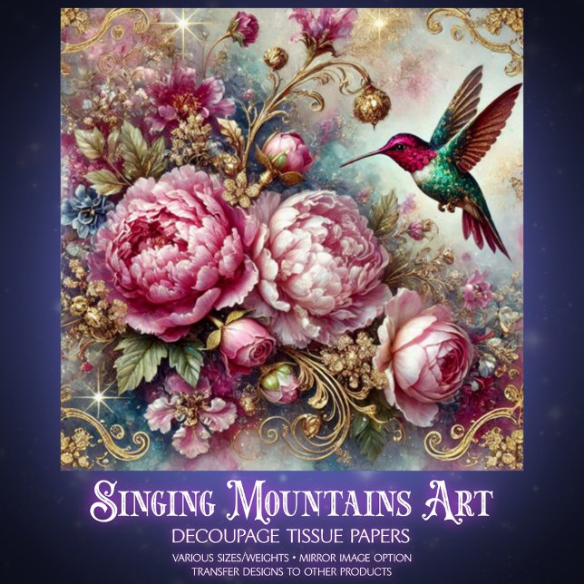 Papel De Seda Victorian Romance Pink Rose Hummingbird Decoupage  (Subido por el creador)