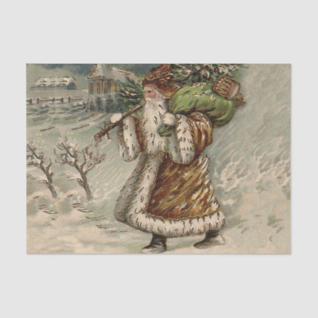 Papel De Seda Victorian Santa Claus With Christmas Tree (Anverso)