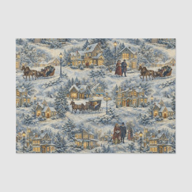 Papel De Seda Victorian Snowy Village Christmas Illustration (Anverso)