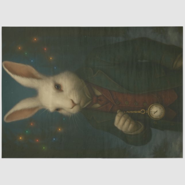 Papel De Seda Victorian White Rabbit – Whimsical Fantasy Animal  (Anverso)