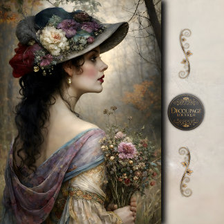 Papel De Seda Victorian Woman Floral Hat Garden Decoupage