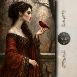 Papel De Seda Victorian Woman with Red Bird Elegant Decoupage