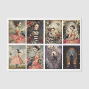 Papel De Seda Victorianas y góticas chicas rosas cuervos decoupa