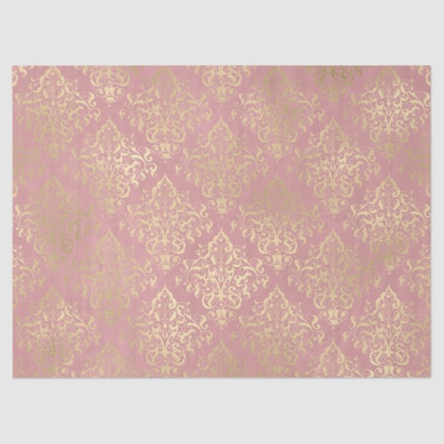 Papel De Seda Victoriano de época dorada y rosa Damask (Anverso)