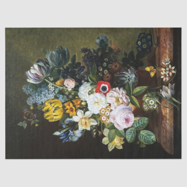 Papel De Seda Vida fija con pintura de flores (Anverso)