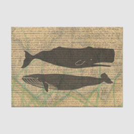 Papel De Seda Vida marina náutica de ballena antigua
