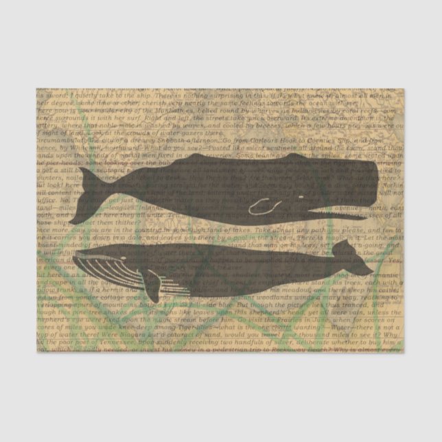 Papel De Seda Vida marina náutica de ballena antigua (Anverso)