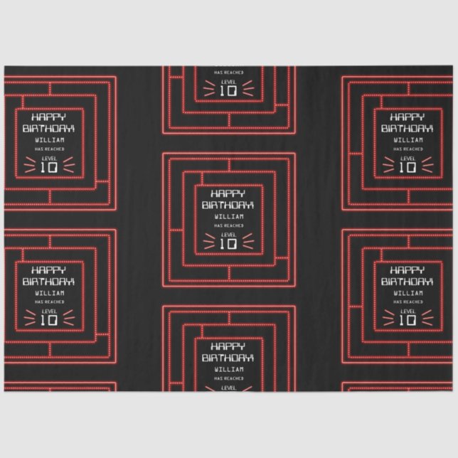 Papel De Seda Videojuego Retro Arcade Neon Kids Cumpleaños (Anverso)