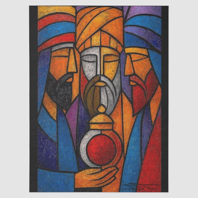 Papel De Seda Vidrieras Modernas Tres Reyes Magos (Anverso)
