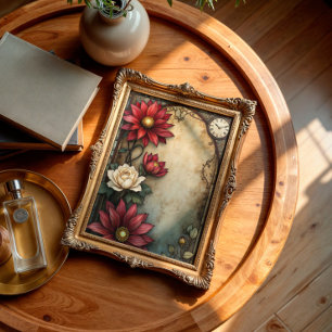 Papel De Seda Vidrio de color rojo y crema de color negro vintag