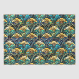 Papel De Seda Vidrio emplomado de pavo real azul, turquesa y dor