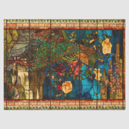 Papel De Seda Vidrio emplomado vintage con pavos reales y flores