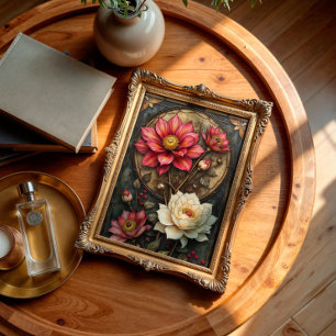 Papel De Seda Vidrio francés vintage con manchas florales rojo y