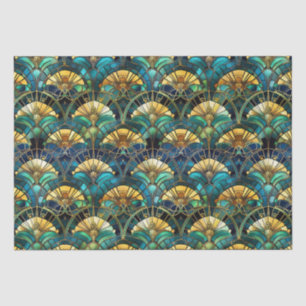 Papel De Seda Vidrio manchado de pavo real azul, verde azulado y