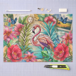 Papel De Seda Vidrio Pintado Flamenco Tropical Escénico Decoupag