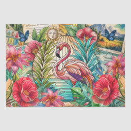 Papel De Seda Vidrio Pintado Flamenco Tropical Escénico Decoupag