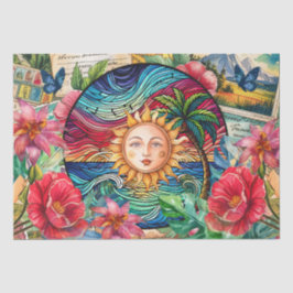 Papel De Seda Vidrio Pintado Puesta de Sol Tropical Decoupage