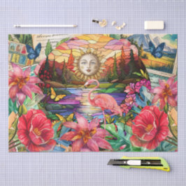 Papel De Seda Vidrio Pintado Tropical Escénico Flamenco Decoupag