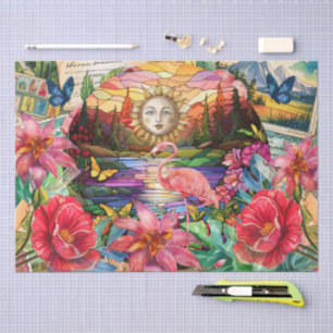 Papel De Seda Vidrio Pintado Tropical Escénico Flamenco Decoupag