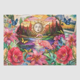 Papel De Seda Vidrio Pintado Tropical Escénico Flamenco Decoupag