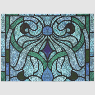 Papel De Seda Vidrio pintado victoriano en azul intenso