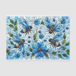 Papel De Seda Vidrio Teñido Abejas Encantadoras Azul