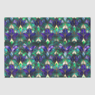 Papel De Seda Vidrio teñido de pavo real en azul verdoso, púrpur