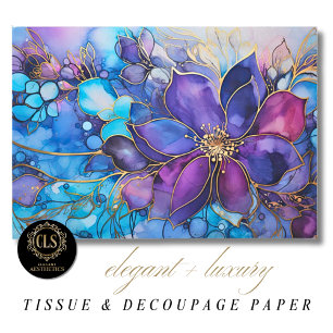 Papel De Seda Vidrio Teñido Flores Azules Purpura Estética de Lu