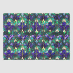 Papel De Seda Vidrio verde azulado, púrpura y dorado con manchas