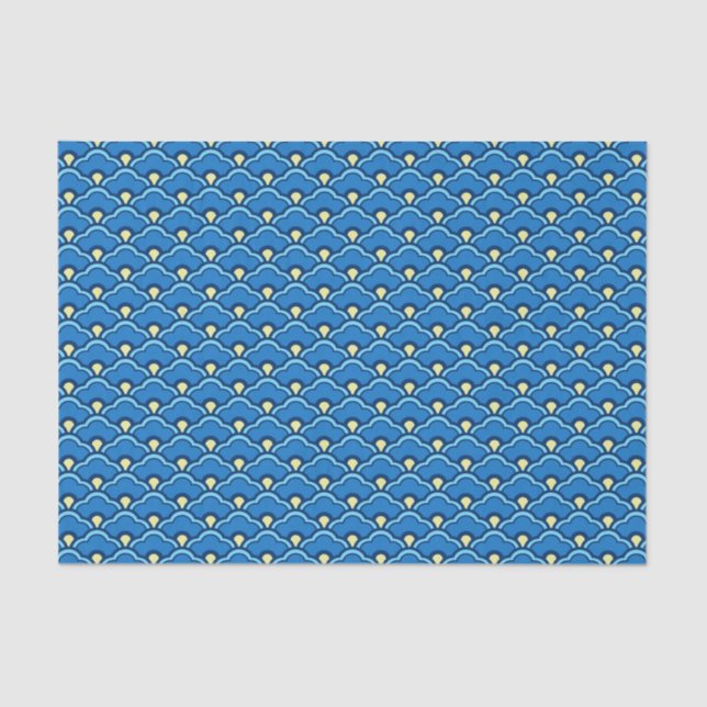 Papel De Seda Vieiras chinas, azul oceánico e índigo (Anverso)