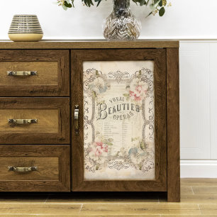 Papel De Seda Vieja Antigua Ópera Floral Ephemera Decoupage