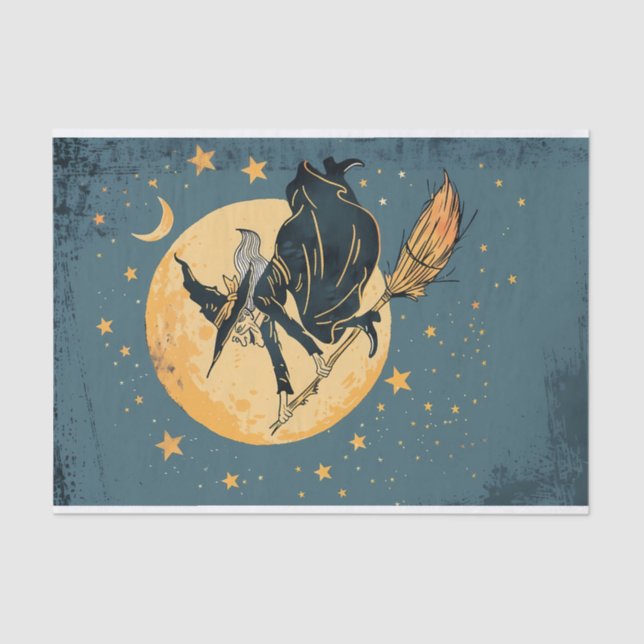 Papel De Seda Vieja Bruja Volando Sobre La Desnuda De La Luna (Anverso)