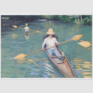 Papel De Seda Vieja Escena Antigua Hombre Remando Barco