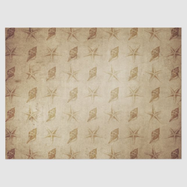 Papel De Seda Viejas estrellas de peces y conchas en la desconch (Anverso)