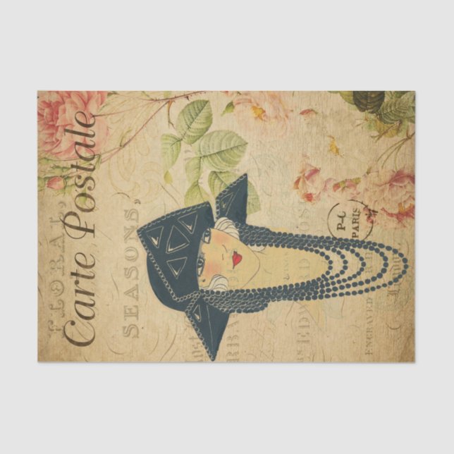 Papel De Seda Viejas mujeres de los años 1920 en francés Gorra y (Anverso)