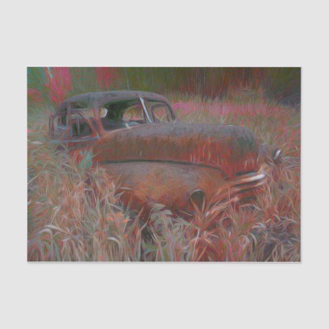 Papel De Seda Viejo arte antiguo del viejo auto rosa Rústico mar (Anverso)