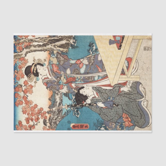 Papel De Seda Viejo desplazamiento ukiyo-e geisha japonés de Gua (Anverso)