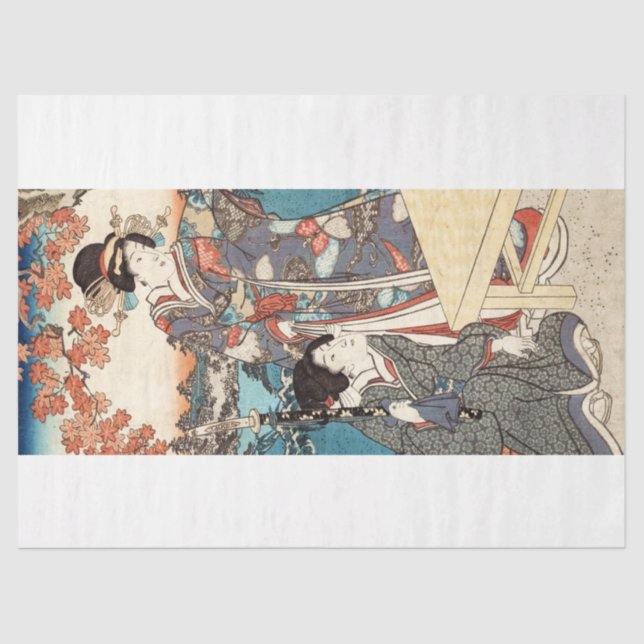 Papel De Seda Viejo desplazamiento ukiyo-e geisha japonés de Gua (Anverso)