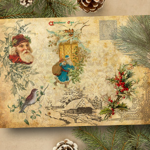 Papel De Seda Viejo Mundo Rústico Padre Navidad con Pino